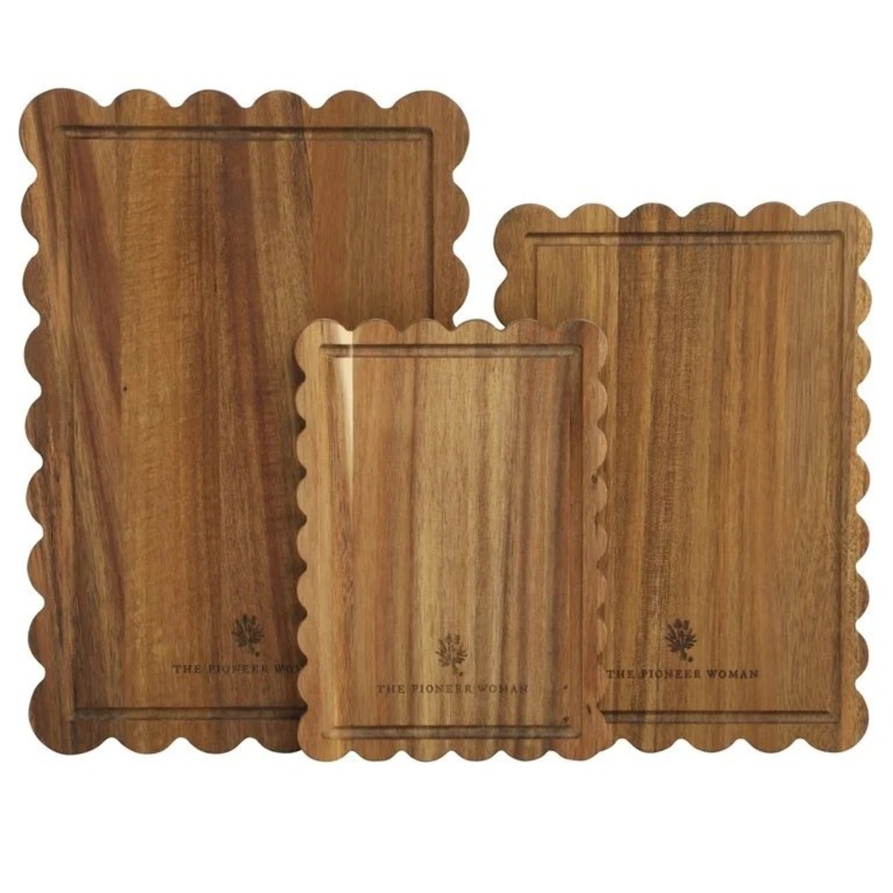 Pioneer Woman Scalloped Cutting Board Set Acacia Wood Farmhouse